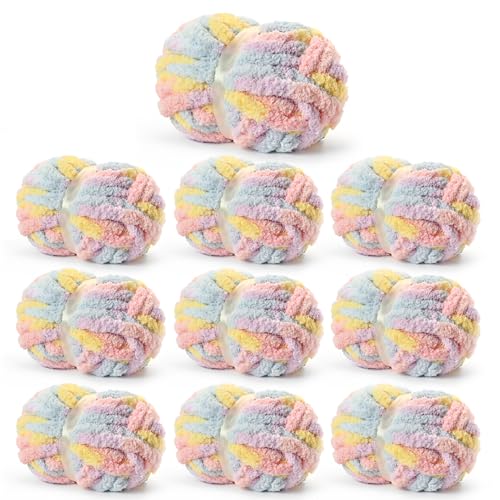 Sekafris 10 Pack Fluffy Chunky Chenille Yarn for Crocheting Jumbo Chunky Blanket Yarn for Hand Knitting 240yds705oz Super Bulky Variegated Baby Blanket YarnMacaron - Image 1