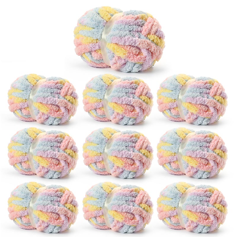 Sekafris 10 Pack Fluffy Chunky Chenille Yarn for Crocheting Jumbo Chunky Blanket Yarn for Hand Knitting 240yds705oz Super Bulky Variegated Baby Blanket YarnMacaron - Image 2