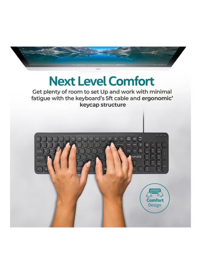 Ultra-Slim Full-Size 106-Keys Quiet Keyboard With 1.6m USB Cord Length Black - Image 2