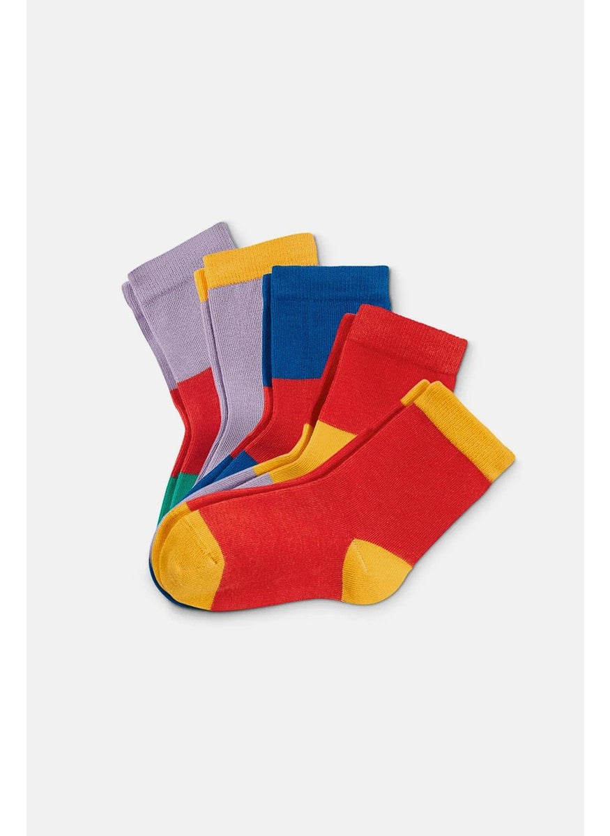 Tchibo Kid Girls 5 Pair Colorblock Socks, Red and Yellow Combo 