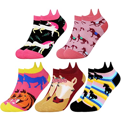 Jeasona Girls Socks Horse Gifts for Girls Cute Funny Horse Kids Ankle Socks (as1, age, 4_years, 12_years, Multicolored Horse, 6-8 Years) - Image 1