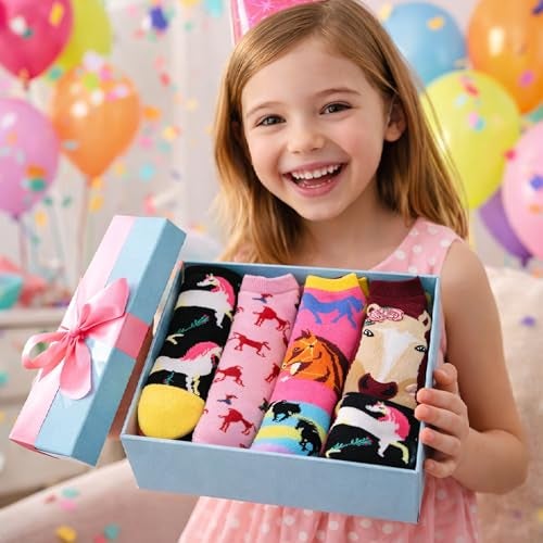 Jeasona Girls Socks Horse Gifts for Girls Cute Funny Horse Kids Ankle Socks (as1, age, 4_years, 12_years, Multicolored Horse, 6-8 Years) - Image 2