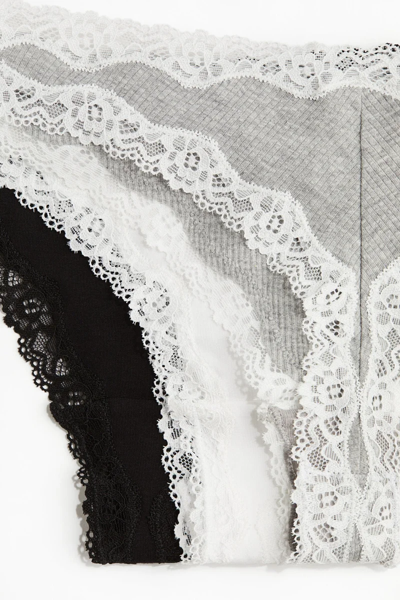 H&M 3-pack cotton and lace Brazilian briefs