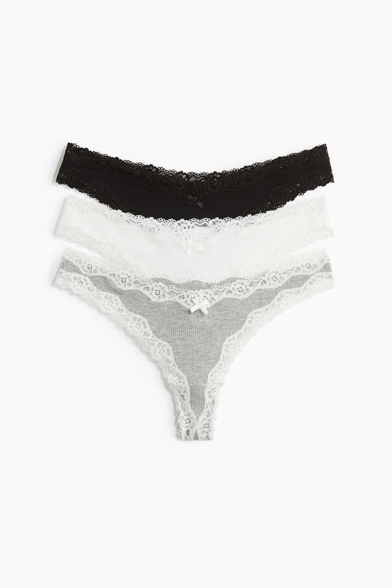 H&M 3-pack cotton and lace Brazilian briefs