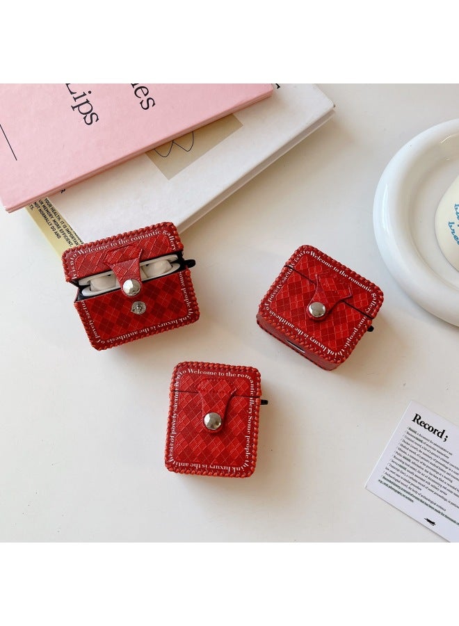Loquat Suitable For AirPods 4 Headphone Case Cartoon All-inclusive Leather Case For Apple1/2 Generation Pro2 Bluetooth Protective Case One-piece Case-Color:One-piece Leather Case-Red Diamond Plaid-Model:Ai  - Image 1