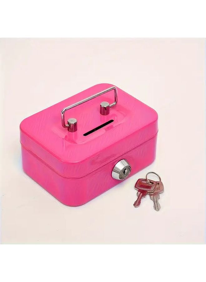 Pure Pink Metal Key Lock Storage Box Money Cash Coin Safe 11 5x9 9x5 8cm - Image 1