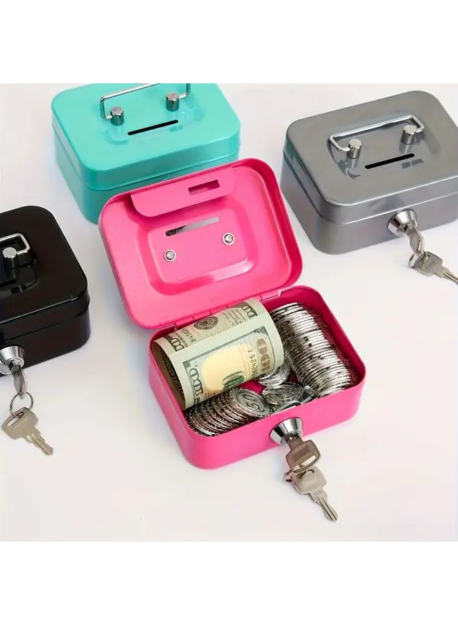 Pure Pink Metal Key Lock Storage Box Money Cash Coin Safe 11 5x9 9x5 8cm - Image 2