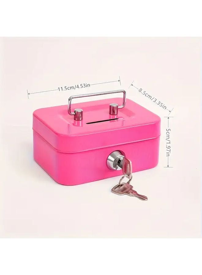 Pure Pink Metal Key Lock Storage Box Money Cash Coin Safe 11 5x9 9x5 8cm - Image 3