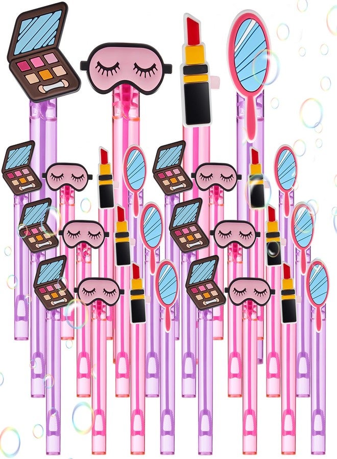 RoundFunny 24 Pcs Makeup Party Favors Spa Theme Bubble Wands Bulk Pink Bubbles Favors for Pink Girls Kids Baby Spa Themed Birthday Party Supplies Decorations - Image 1