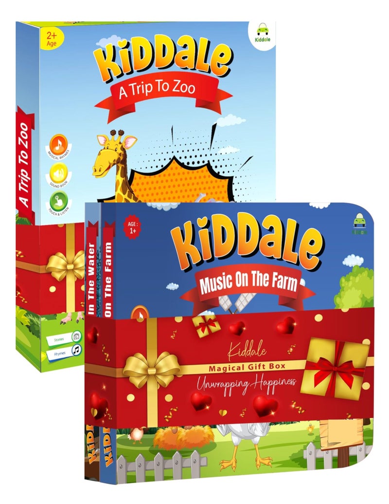 Kiddale 3-Pack Kids Book Set – 1 Intelligent, Musical Sensory Book For Kids(Trip To The Zoo) + 2 Non-Sound Board Books (Ripple In The Water, Music On The Farm), Multicolor - Image 1