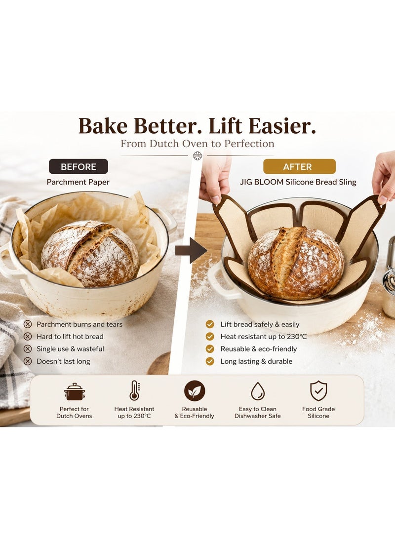JIG JAR Silicone Bread Sling & Flour Duster Set | Heat Resistant Reusable Bread Sling | Sourdough Baking Accessories | Dutch Oven Baking Tool | 2-Piece Set - Image 5