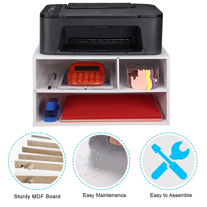 EMERIT Printer Stand Shelf with Storage Wood Desk Paper Organzier for Home/Office,Printer Riser, 2 Tire - Image 3