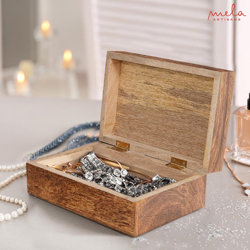 Mela Artisans Carved Scallop Mango Wood Box with Lid - Medium Burnt Large Wooden Box - Handmade Decorative Box with Lid for Use As Memory Box, Keepsake Box, Photo Storage Box, and more - 9â€ x 6â€ x 3.5â€ - Image 5