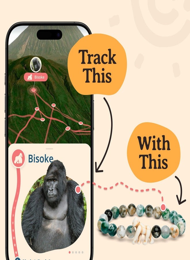 Fahlo Gorilla Tracking Bracelet – Track a Real Gorilla’s Journey – Supports Wildlife Conservation – Elastic, One Size Fits Most – on Interactive Mobile App Map – Unisex Conservation Gift (Rainforest Green) - Image 4