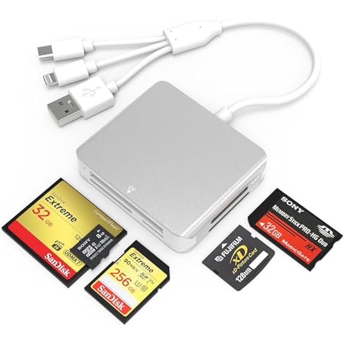 rayihni MEMORY STICK PRO DUO ADAPTER-5 IN 1 SD/TF/CF/MS/XD PICTURE CARD READER FOR IPHONE/USB C/PC,LIGHTNING+USB C+USB A MEMORY STICK PRO DUO READER,MULTI CARD READER SUPPORTS USB C LIGHTNING OTG ADAPTER - Image 1