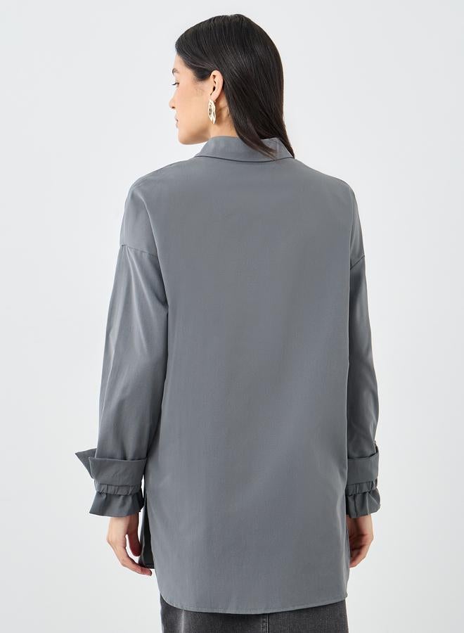 ستايلي قميص نسائي طويل بأكمام مربوطة باللون الرمادي - Image 5
