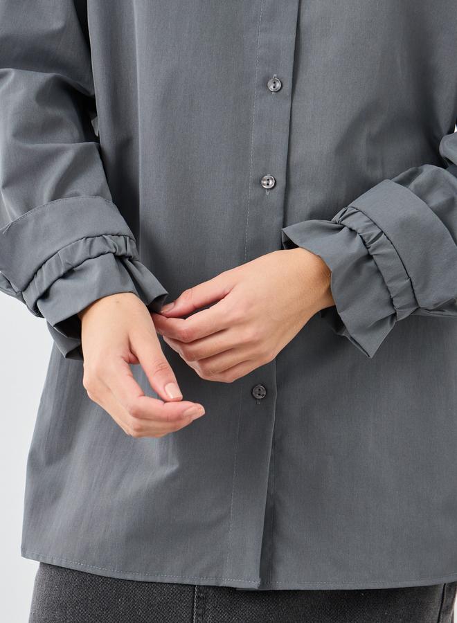 ستايلي قميص نسائي طويل بأكمام مربوطة باللون الرمادي - Image 4