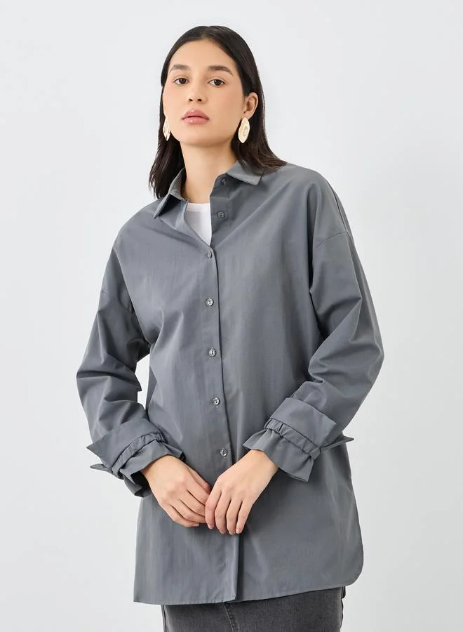 Styli Women Grey Tie Cuff Longline Shirt