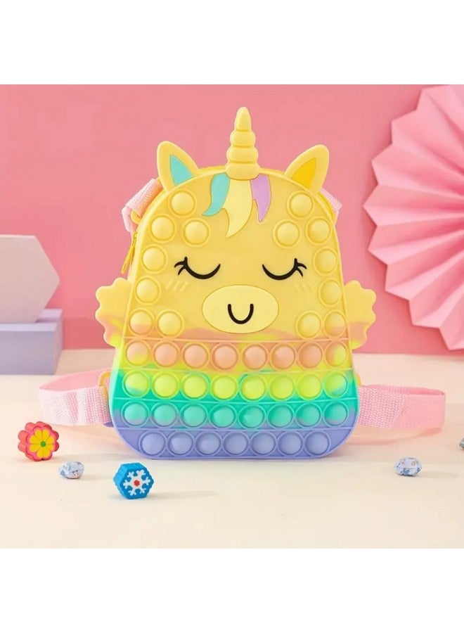 PLUSPOINT PLUSPOINT Cute Unicorn Pop Bag Colorful Silicone Backpack for Kids Fun Kindergarten School Bag Bubble Pop It Purse with Vibrant Colors and Cheerful Design Toddler Backpack for Kids (Unicorn Pouch)  - Image 4