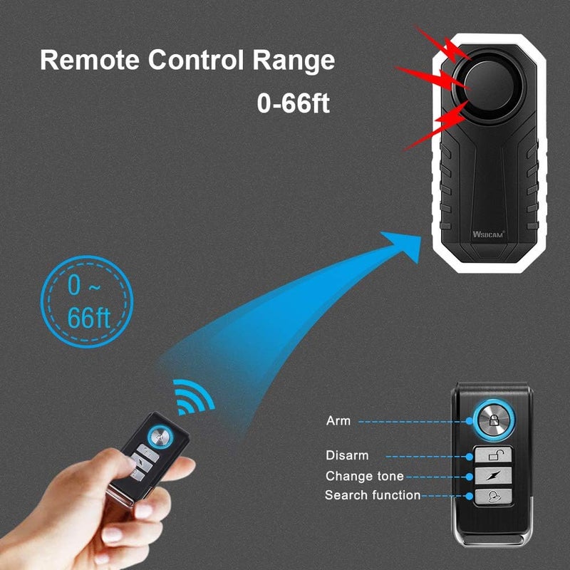 wsdcam Bike Alarm 2 Pack 113dB Wireless Anti Theft Vibration Motion Sensor Vehicle Security Alarm System Waterproof Motorcycle Alarm Bicycle Alarm with Remote - Black & Blue - Image 5