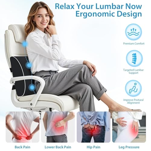 SweetSlubr Lumbar Support Pillow for Office Chair Car Gaming Chair Ergonomic Memory Foam Cushion for Back Comfort Zoned Back Support Double Adjustable Straps Breathable Washable Cover Black - Image 3