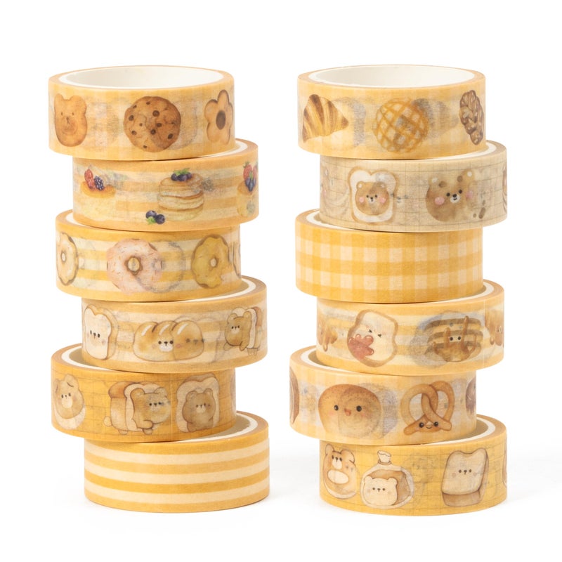 Bkeecten Bakery Bless Washi Tape - 12 Rolls Cute Donut Bear Waffle Bakery Washi Colored Masking Painters Scrapbook Decorative Art Tape Set Diy Crafts Self Adhesive Gift Wrapping Scrapbooking Supplies - Image 1