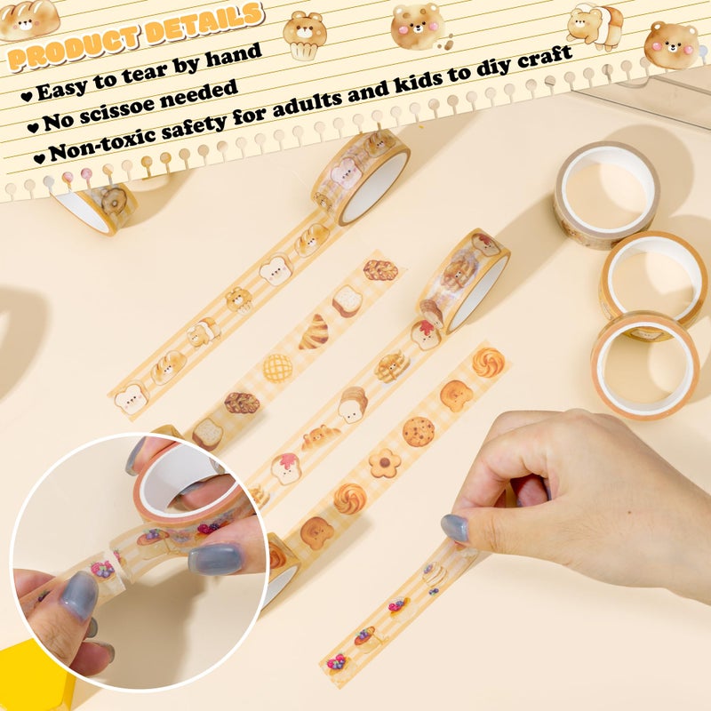 Bkeecten Bakery Bless Washi Tape - 12 Rolls Cute Donut Bear Waffle Bakery Washi Colored Masking Painters Scrapbook Decorative Art Tape Set Diy Crafts Self Adhesive Gift Wrapping Scrapbooking Supplies - Image 3