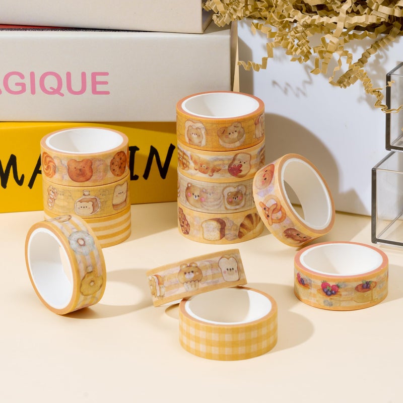 Bkeecten Bakery Bless Washi Tape - 12 Rolls Cute Donut Bear Waffle Bakery Washi Colored Masking Painters Scrapbook Decorative Art Tape Set Diy Crafts Self Adhesive Gift Wrapping Scrapbooking Supplies - Image 4