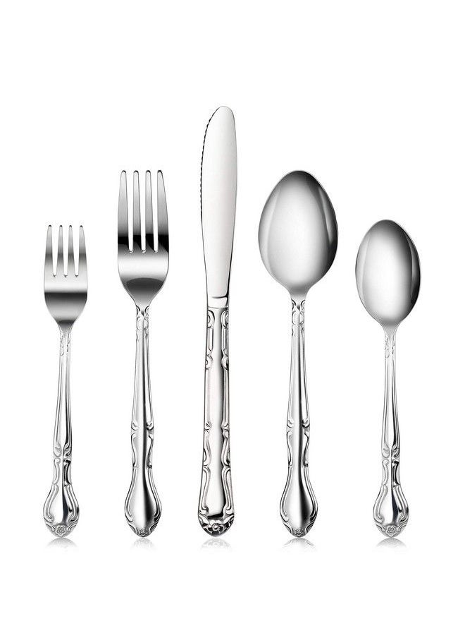 New Star Foodservice 58857 Rose Pattern 18/0 Stainless Steel (60 Piece Flatware Set)  - Image 2
