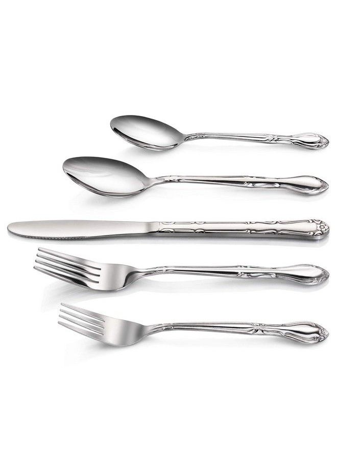 New Star Foodservice 58857 Rose Pattern 18/0 Stainless Steel (60 Piece Flatware Set)  - Image 4