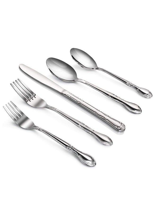New Star Foodservice 58857 Rose Pattern 18/0 Stainless Steel (60 Piece Flatware Set)  - Image 3