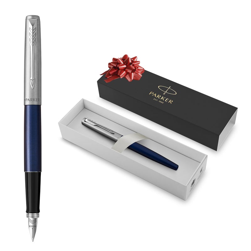Parker Jotter Fountain Pen | Royal Blue | Medium Nib with Blue Ink | Gift Box - Image 1