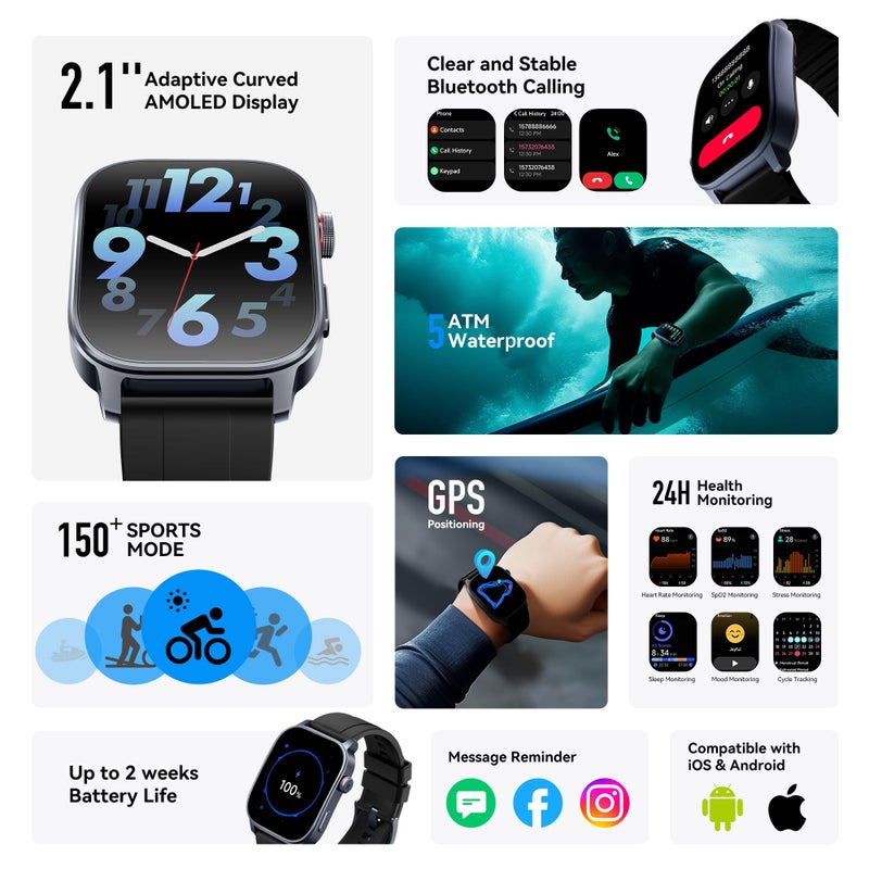 KIESLECT KS3 Smart Watch AMOLED Display Bluetooth Calling Fitness Tracker Heart Rate Sleep Monitoring Customizable Watch Faces Black - Image 4