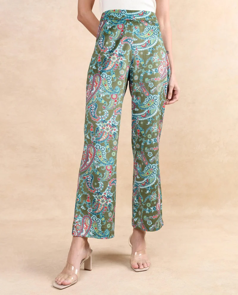 Rareism Women's Paisley Printed Bootcut Pants