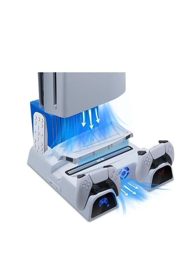 Mcbazel - PS5 Cooling Station and Charging Station, 3 Speed Fan, Controller Dock with LED Indicator and 11 Storage Discs - White - Image 1