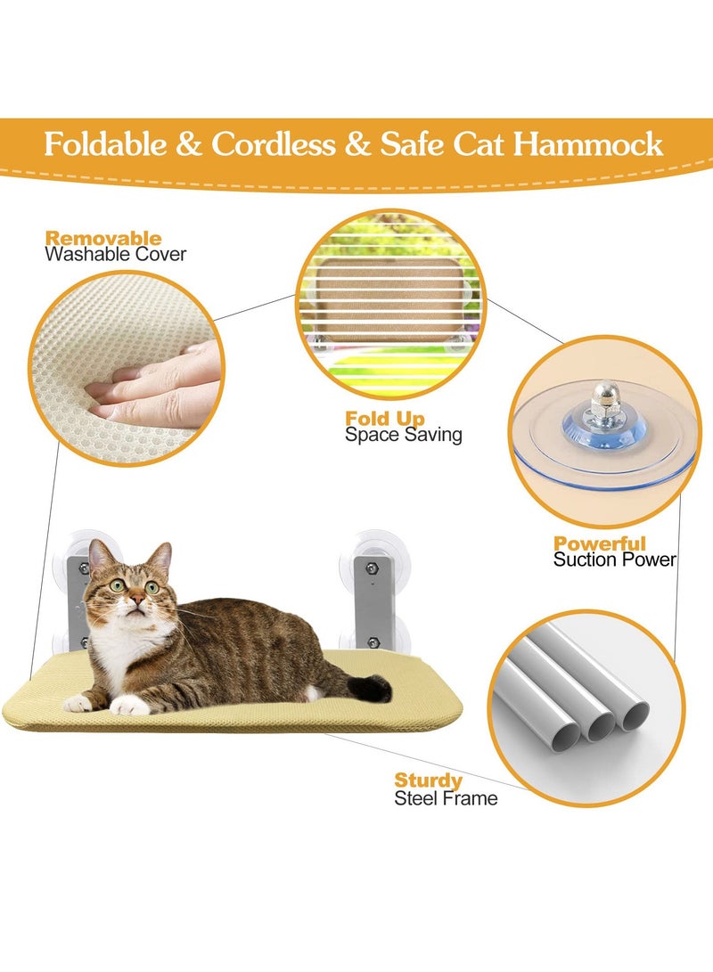 SYOSI Foldable Cat Window Perch, Cordless Cat Window Hammock with 4 Strong Suction Cups, Foldable Cat Beds for Indoor Cats, Large Cats Window Seat Windowsill Safety with Sturdy Metal Frame Soft Cover - Image 4
