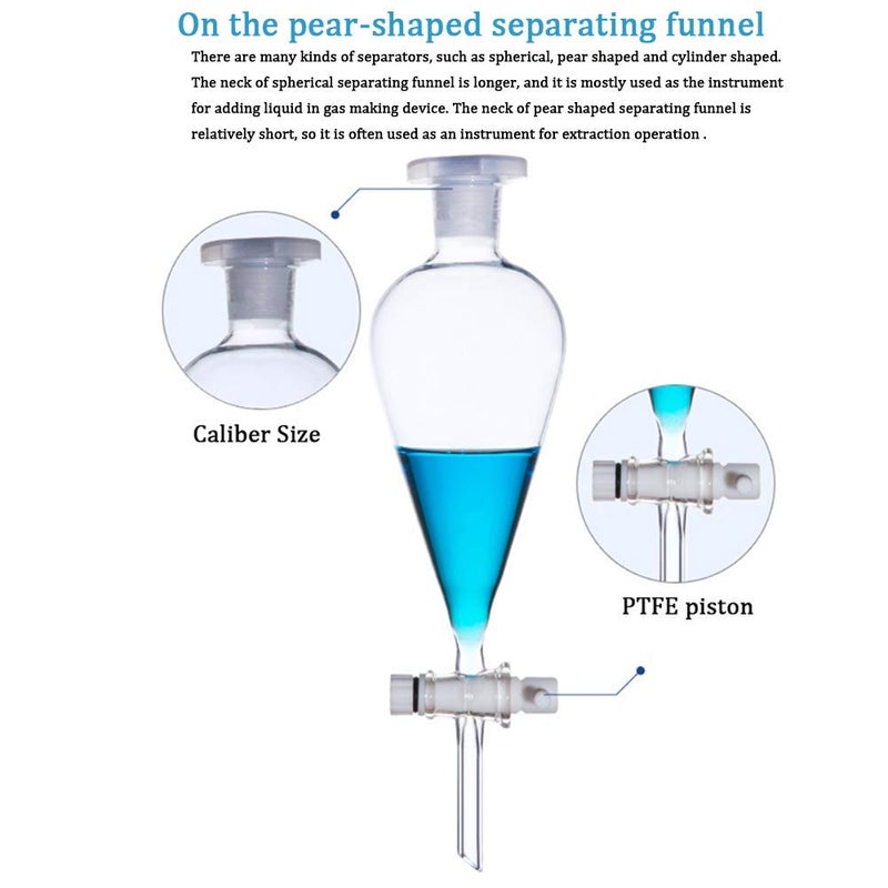 Salco Salco Borosilicate Glass 33 Separating Funnel Pear Shape with Stop Cork and Inter changeable Glass Stopper 250 ml 500 ml 1000 ml Set of 3  - Image 2