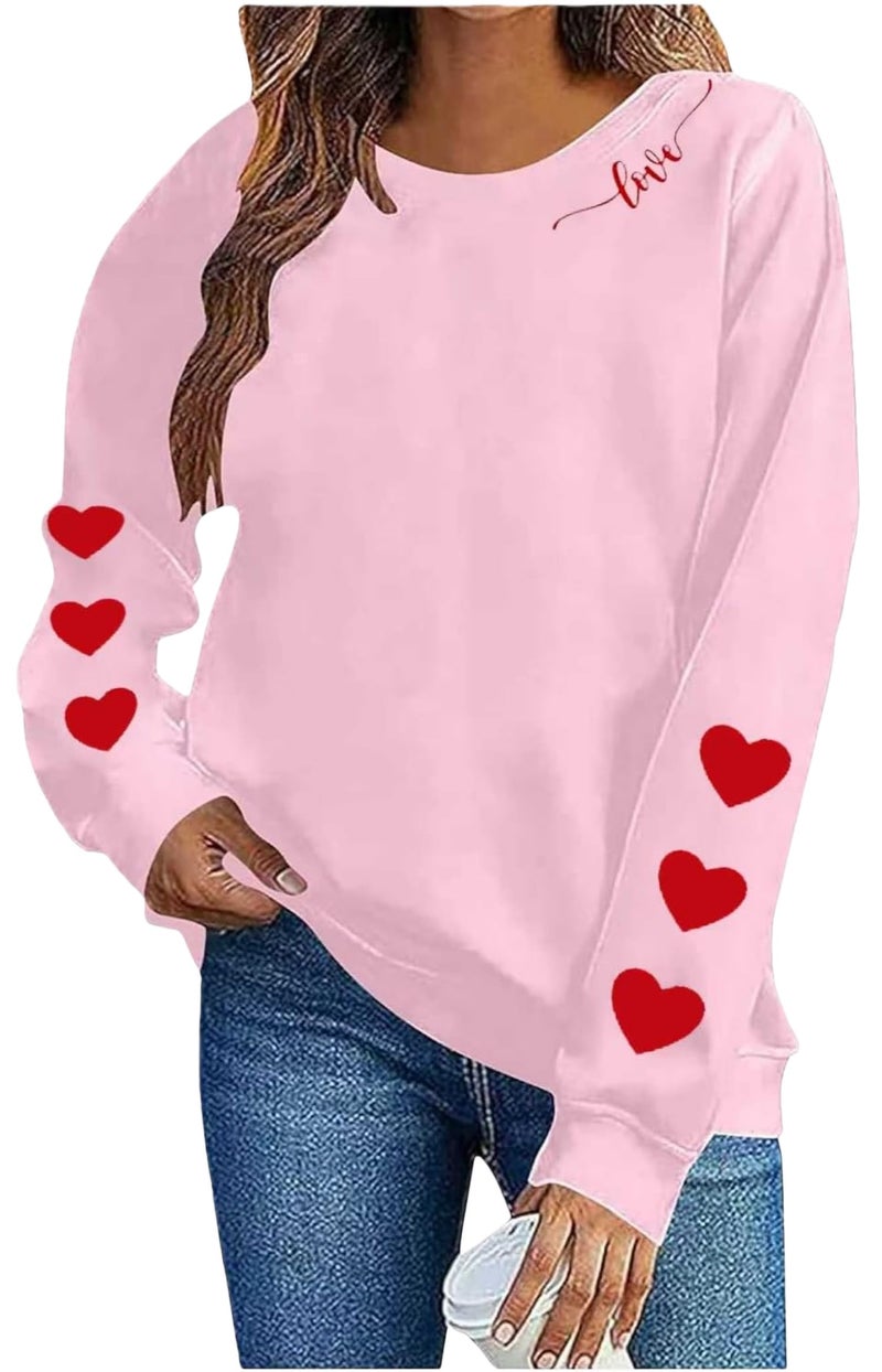 Huovud Valentines Sweatshirt Women Funny Love Heart Graphic Valentines Shirt Casual Valentines Long Sleeve Pullover Top (Pink-2, XXL) - Image 1