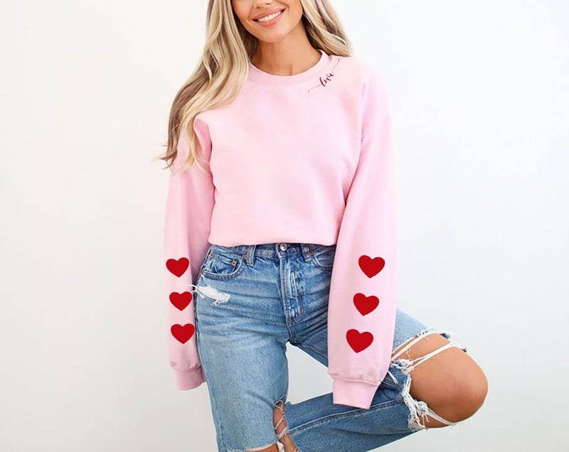 Huovud Valentines Sweatshirt Women Funny Love Heart Graphic Valentines Shirt Casual Valentines Long Sleeve Pullover Top (Pink-2, XXL) - Image 4