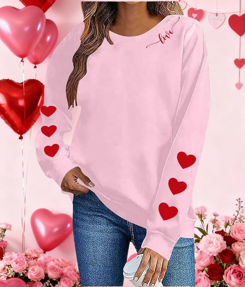 Huovud Valentines Sweatshirt Women Funny Love Heart Graphic Valentines Shirt Casual Valentines Long Sleeve Pullover Top (Pink-2, XXL) - Image 3