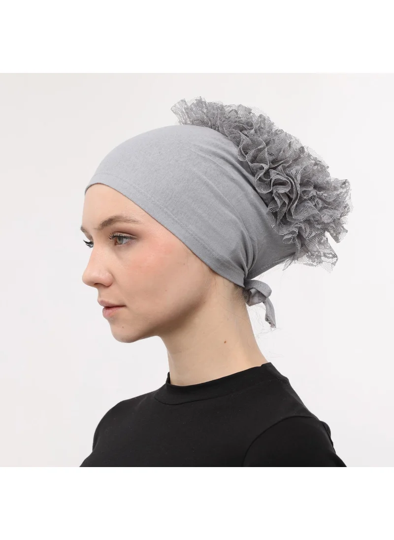 Sensu Stitched at the Front, Tied at the Back, Bun, Lace, Frill, Hijab Bonnet