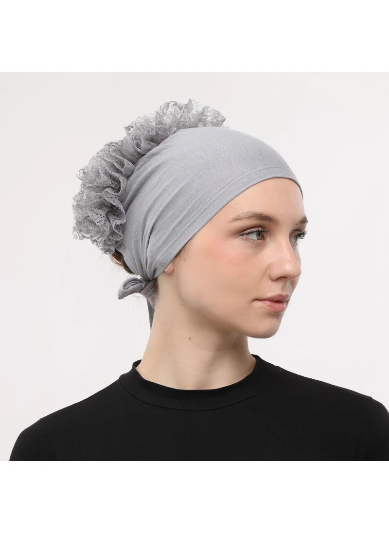 Sensu Stitched at the Front, Tied at the Back, Bun, Lace, Frill, Hijab Bonnet