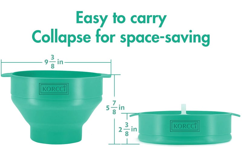 KORCCI The Original Korcci Microwaveable Silicone Popcorn Popper, Microwave Popcorn Popper, Collapsible Microwave Popcorn Maker Bowl, No Oil Required, Use In Microwave, Dishwasher Safe (Aqua) - Image 3