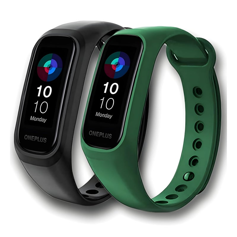 VEROX Adjustable Replacement Band Compatible with Oneplus Watch Smart Band Strap and Oppo Smart Band Strap Combo Pack of 2- Black & Green - Image 4