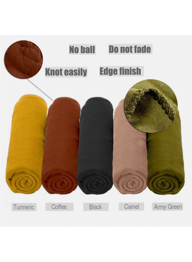 ZRQ 5 Pieces Solid Color Multicolor Combination Stretch Hijab Extra Long Scarf Jersey Turban Fashion Head Scarf Soft Head Wraps For Women (Black,Camel,Coffee,Army Green,Turmeric) 