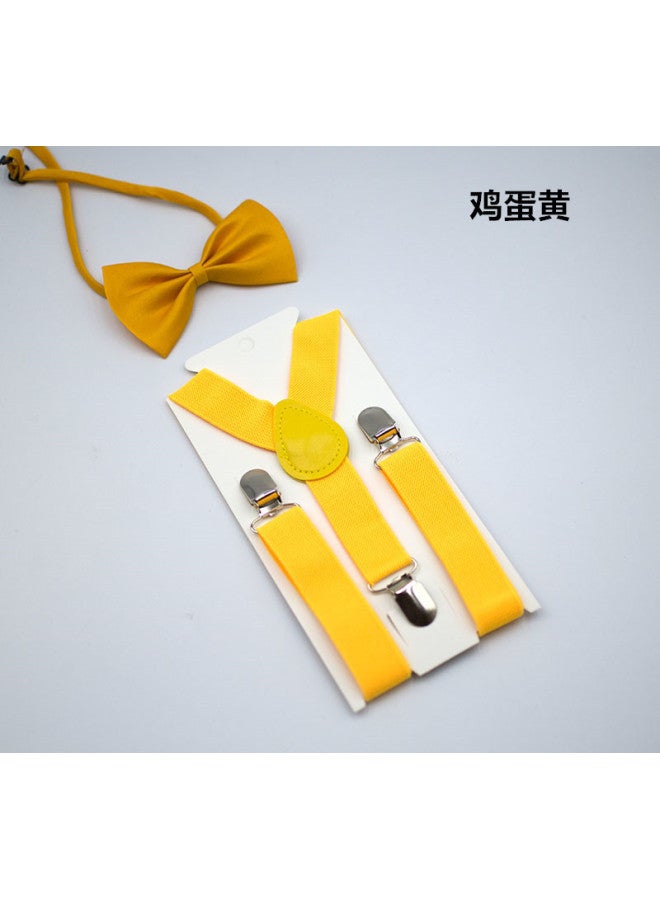 Boys And Girls Universal Solid Color 3 Clip Y-shaped Strap Bow Tie Set Children's Suspender + Bow Tie Baby Two-piece Set