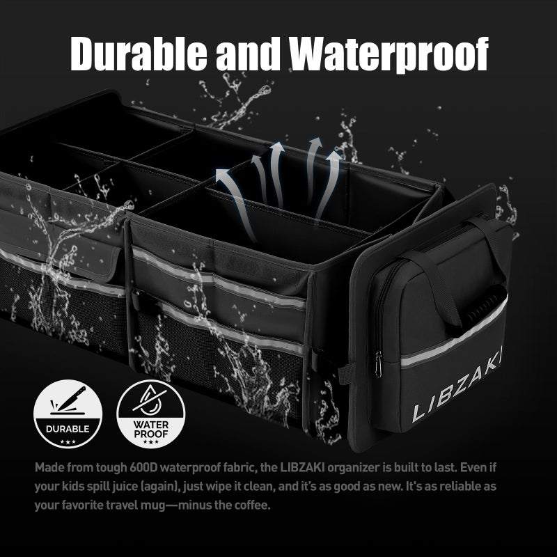 LI LIBZAKI LIBZAKI Oversize 4 in 1 Car Trunk Storage Organizer, Multi Compartment Collapsible Trunk Storage Box with Cooler Bag for Car Truck SUV-Black - Image 2