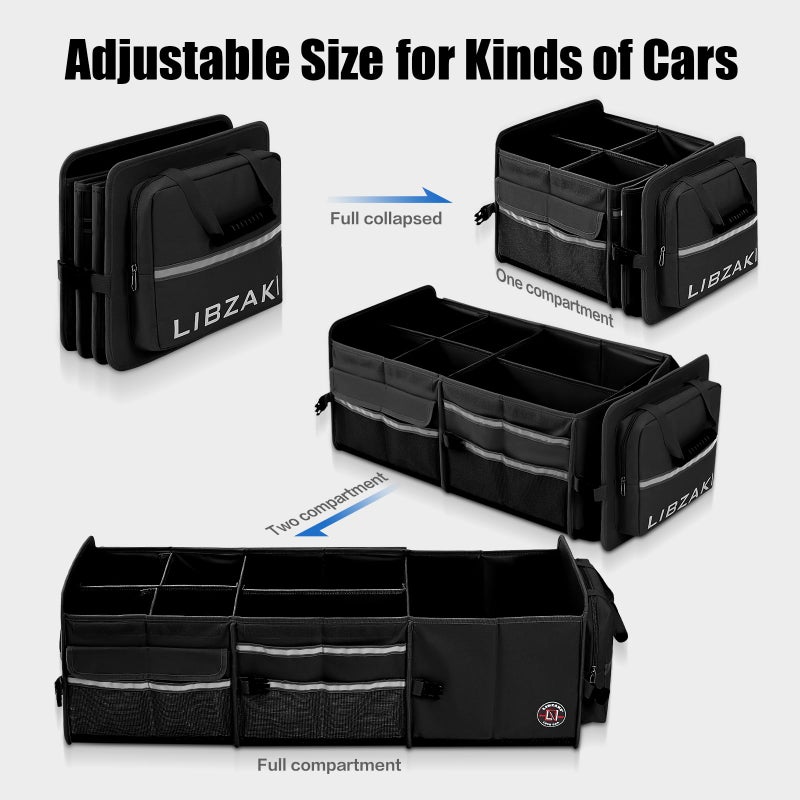 LI LIBZAKI LIBZAKI Oversize 4 in 1 Car Trunk Storage Organizer, Multi Compartment Collapsible Trunk Storage Box with Cooler Bag for Car Truck SUV-Black - Image 3