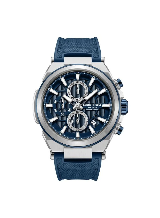كينيث كول نيو يورك Downtown Men's 42mm Chronograph Watch with Blue Dial & Silicone-Nylon Strap