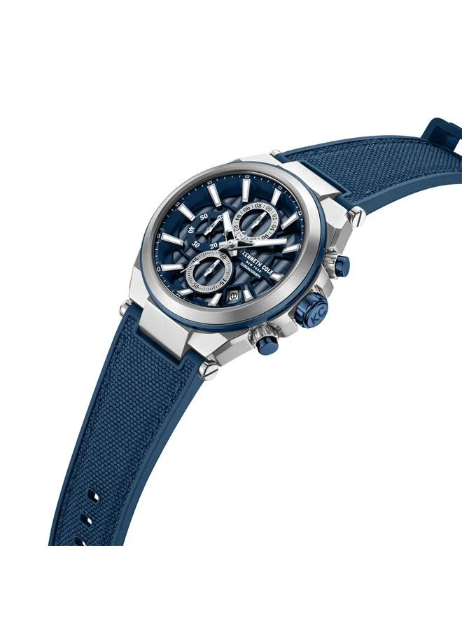 كينيث كول نيو يورك Downtown Men's 42mm Chronograph Watch with Blue Dial & Silicone-Nylon Strap